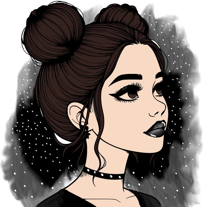 realistic girl with buns on the top of her head
