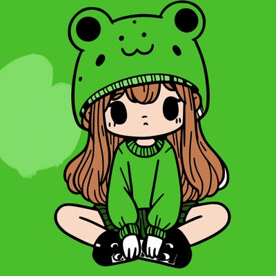 a girl wearing a frog hat and some frog socks
