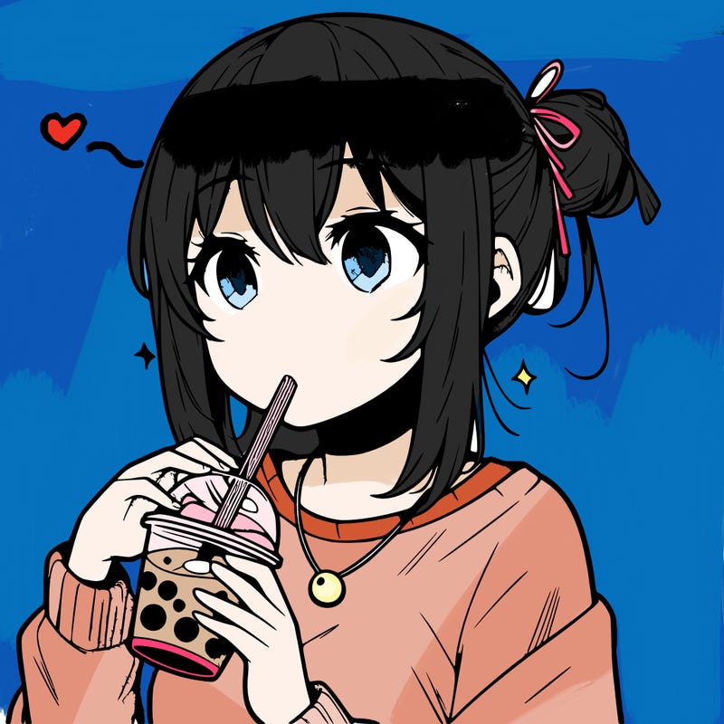 manga character drinking boba