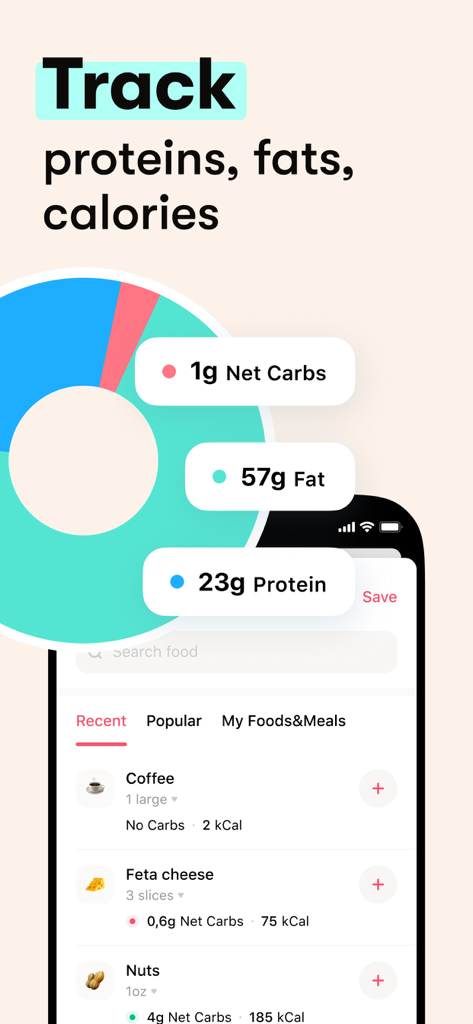 Formula app screenshot showing macro tracking for net carbs fat and protein