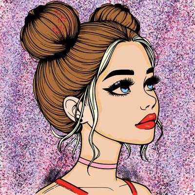 realistic girl with buns on the top of her head