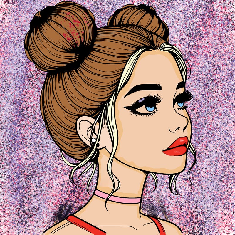 realistic girl with buns on the top of her head