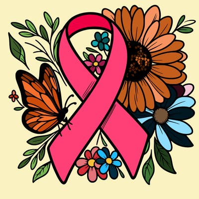 cancer awareness symbol with flowers and butterflies