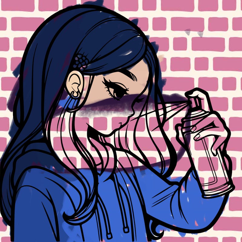 a realistic girl spray painting