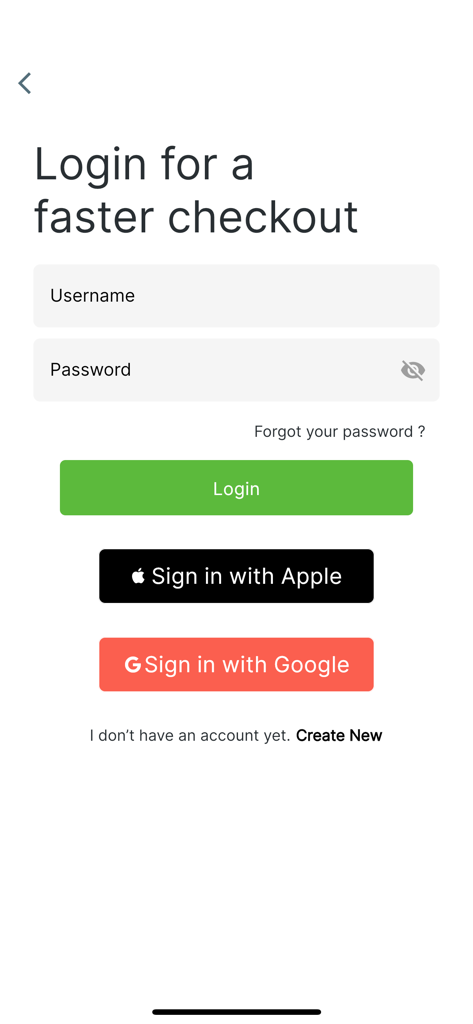 Tela de login para o aplicativo Max Fit Meals com login de nome de usuário e opções de login de terceiros para Apple e Google