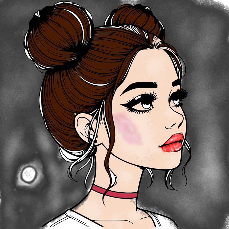 realistic girl with buns on the top of her head