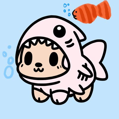 cute dog wearing a shark costume