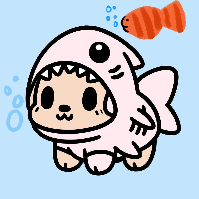 cute dog wearing a shark costume