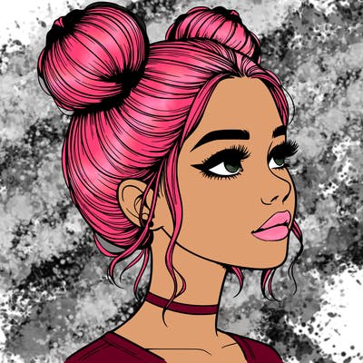 realistic girl with buns on the top of her head
