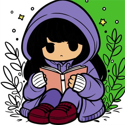 girl in oversized hoodie reading a book