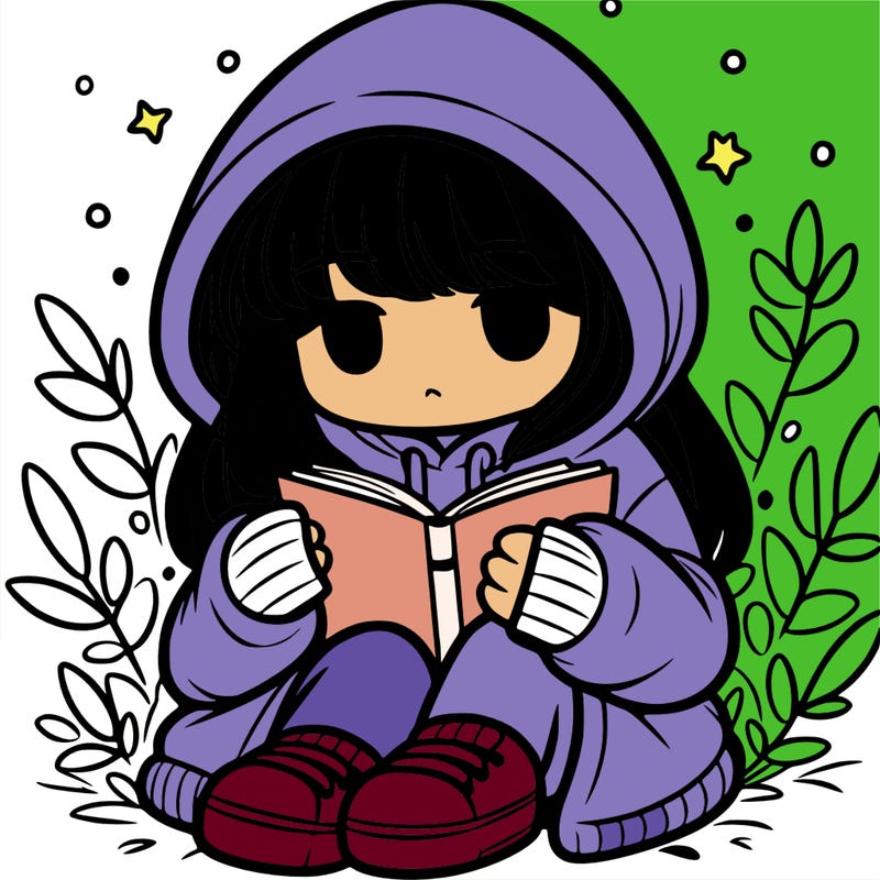 girl in oversized hoodie reading a book