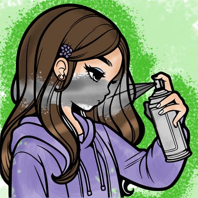 a realistic girl spray painting