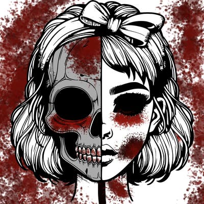 realistic girl with half skull mask