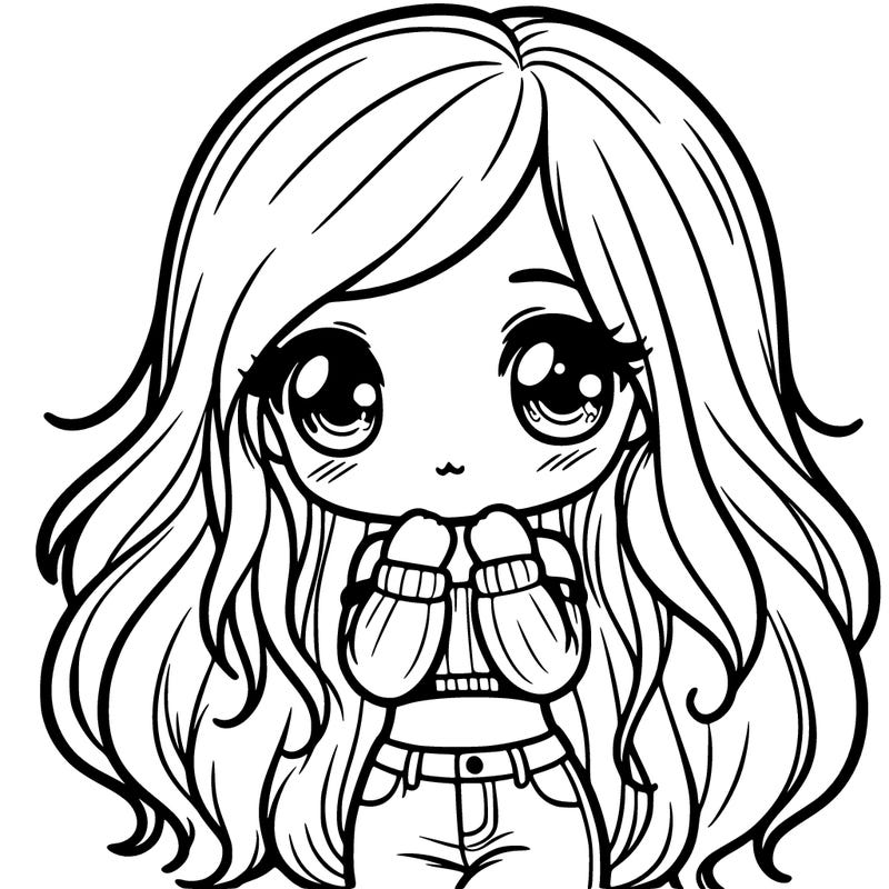 cute shy girl crop top with jeans long hair