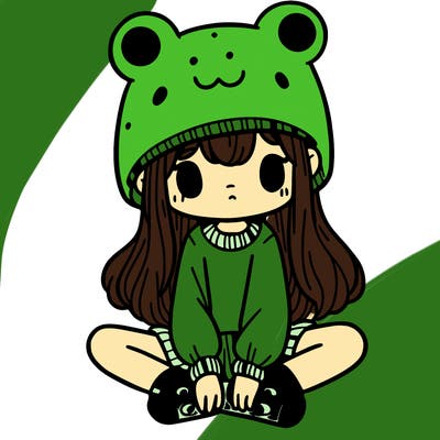 a girl wearing a frog hat and some frog socks