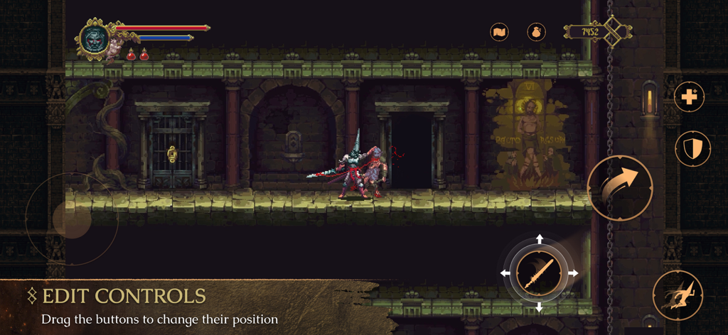 Personalizando la disposición de los controles táctiles en el juego móvil Blasphemous