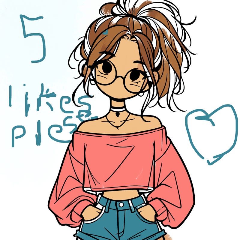 girl with a messy ponytail glasses a baggy crop top and jean shorts