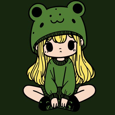 a girl wearing a frog hat and some frog socks