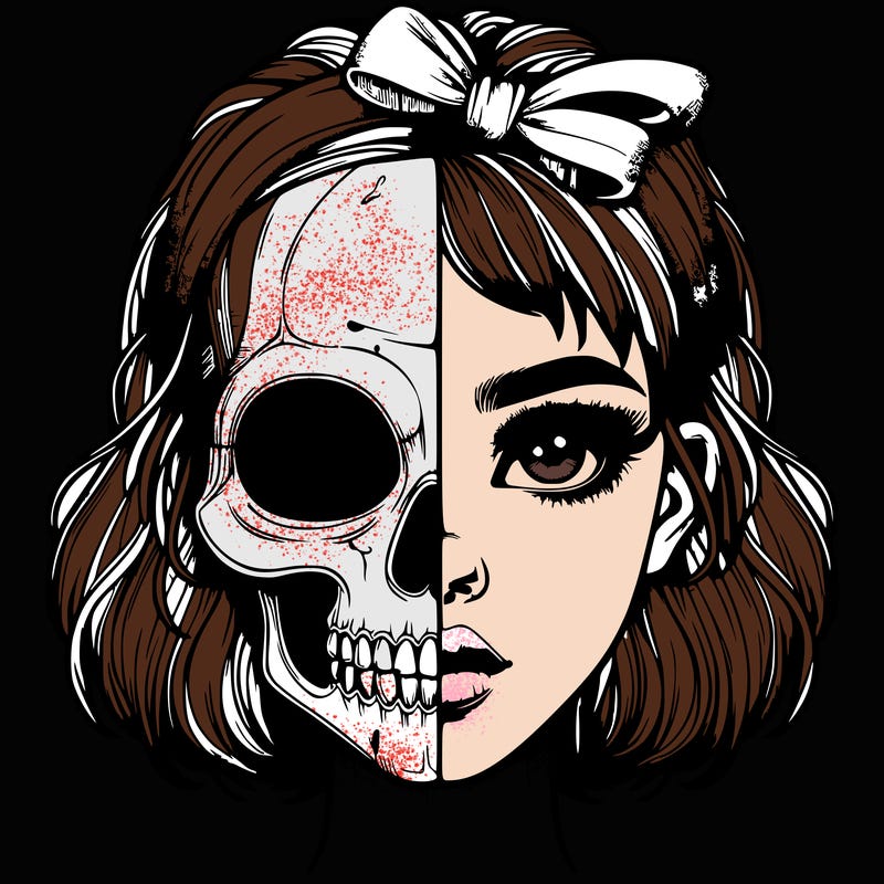 realistic girl with half skull mask