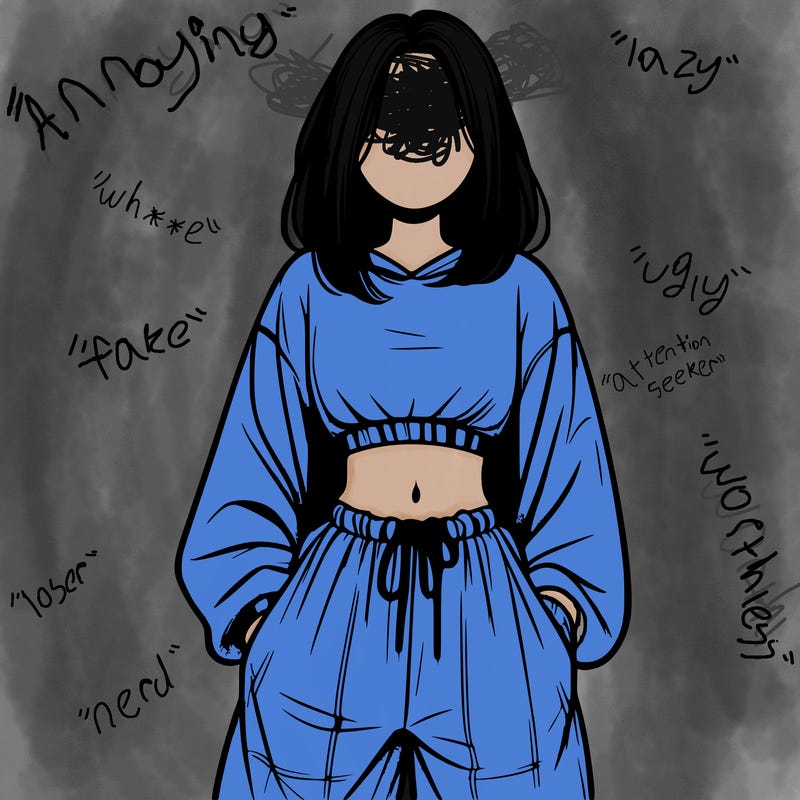 realistic girl faceless with baggy pants and a crop top