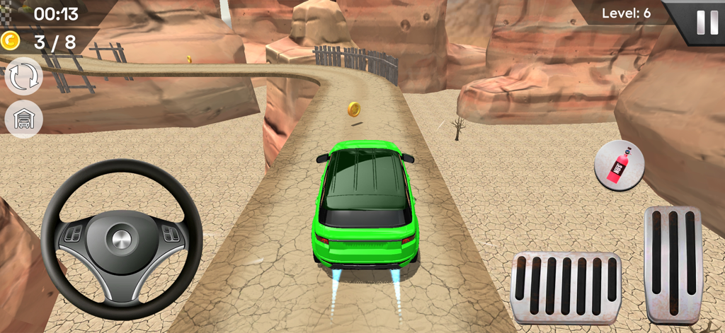 Car Driving Game - Hill Climb - A green SUV driving on a narrow mountain path in a physics-based hill climb simulation game.