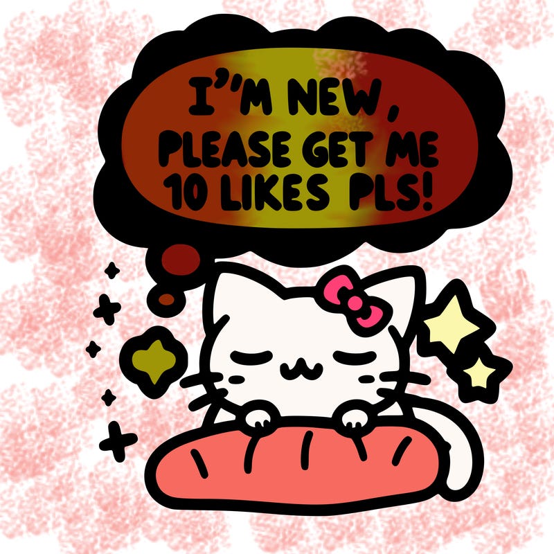 kitty taking a nap dream talking and saying "i'm new, please get me at least 10 likes pls!!"