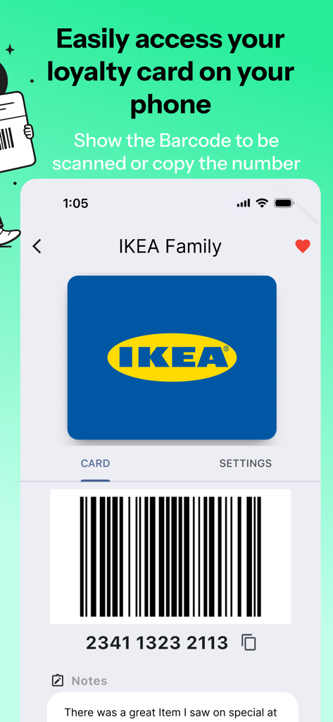 Tribe Rewards - Stocard Wallet - Smartphone screen showing an IKEA loyalty card barcode within the Tribe Rewards app for easy scanning at checkout.