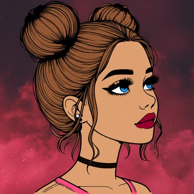 realistic girl with buns on the top of her head