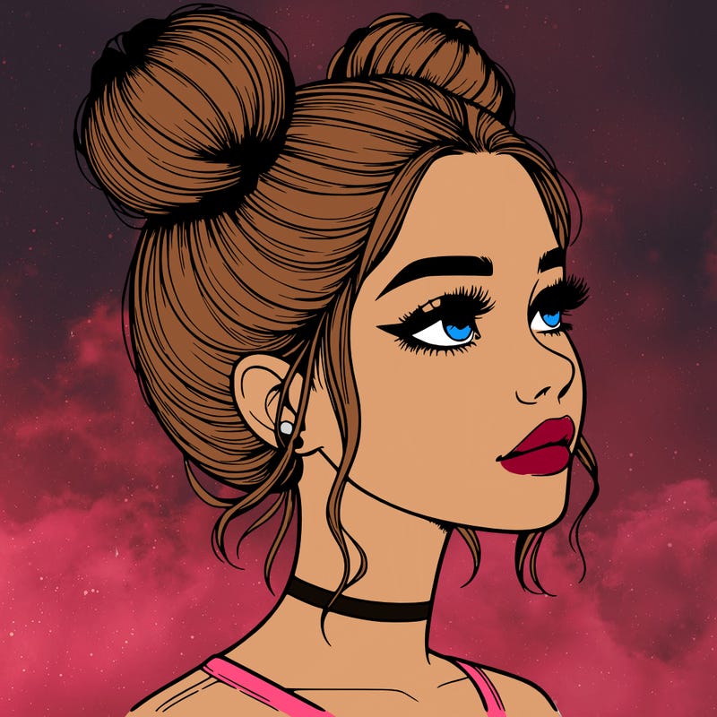 realistic girl with buns on the top of her head