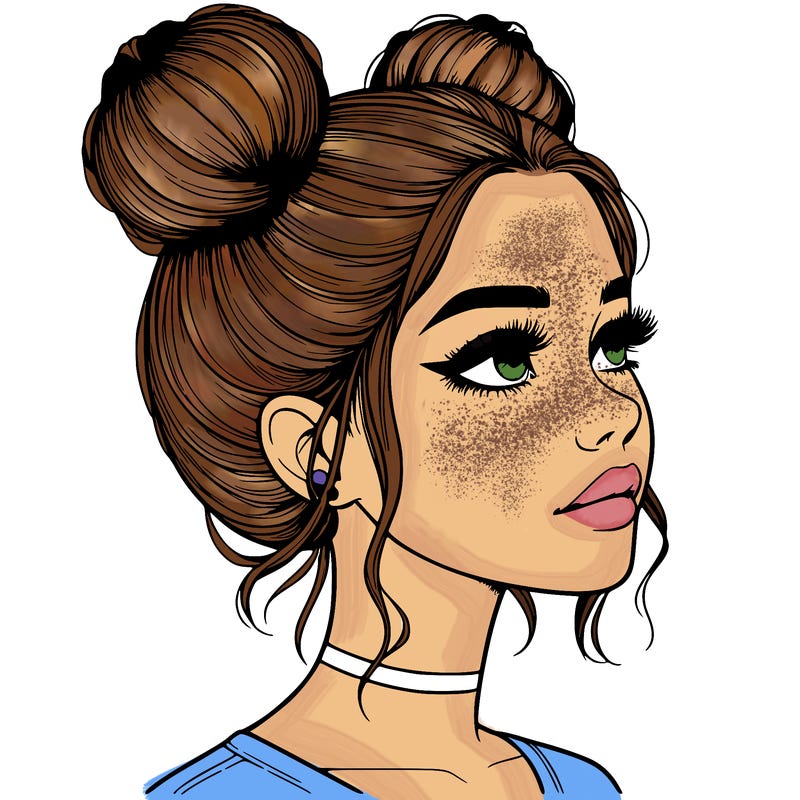 realistic girl with buns on the top of her head