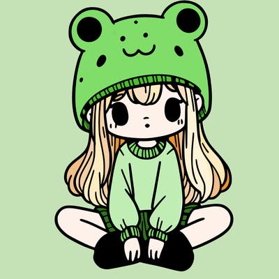 a girl wearing a frog hat and some frog socks
