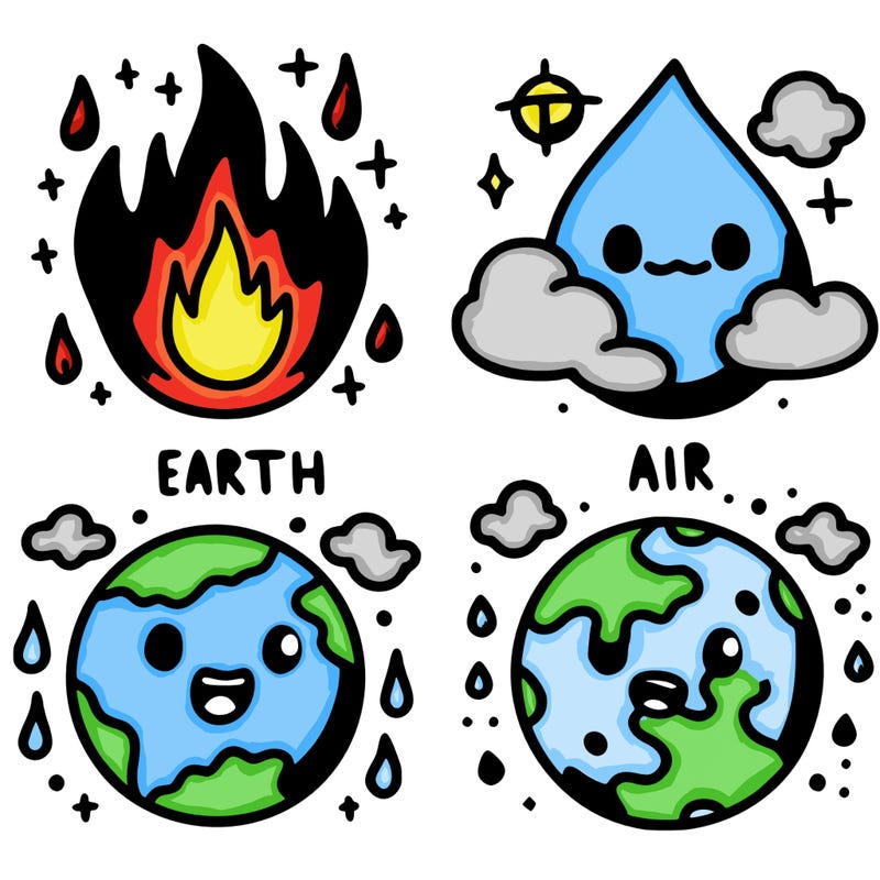 fire, earth, water,air