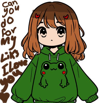 girl wearing frogging sweatshirt