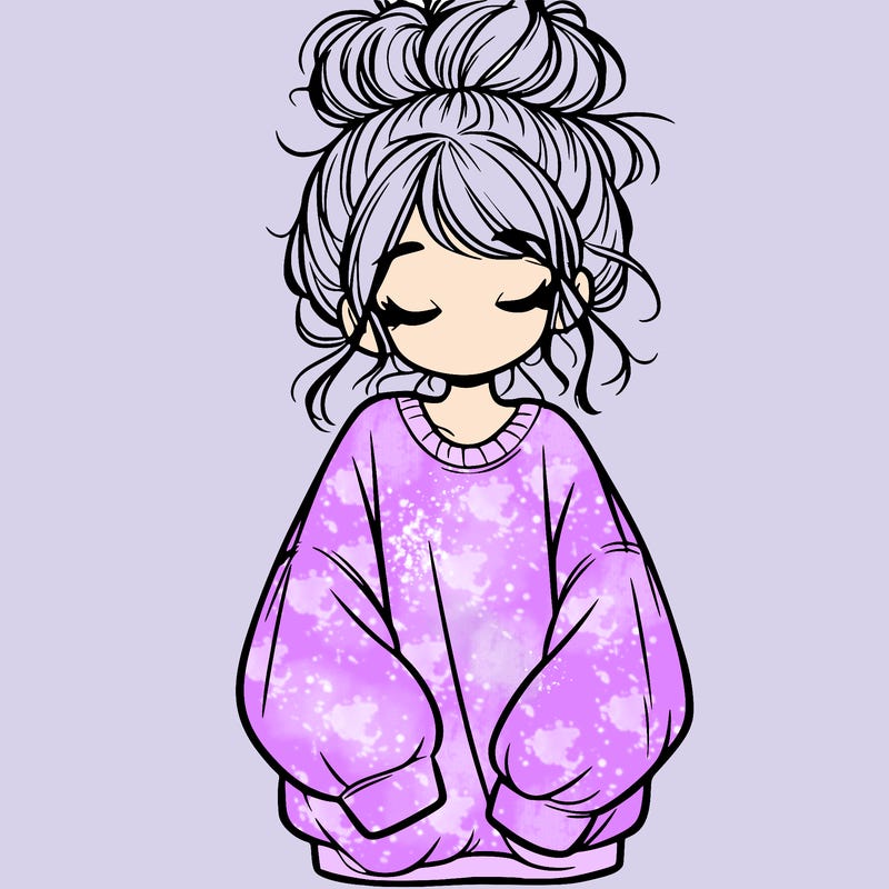 girl with baggy sweatshirt and messy bun