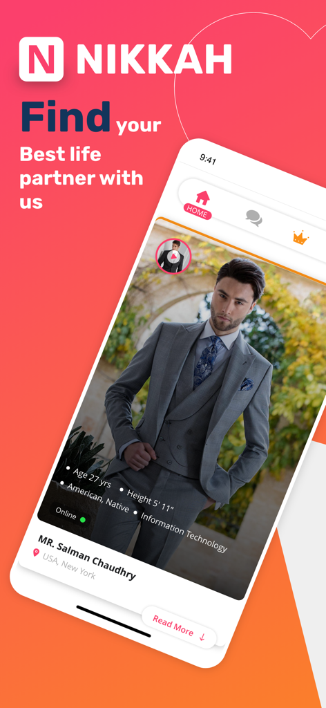 A mobile phone showing a Muslim matrimonial profile on the Nikkah app for finding a marriage partner