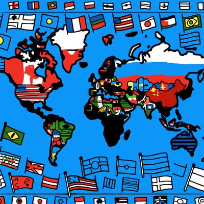 map of the world with flags