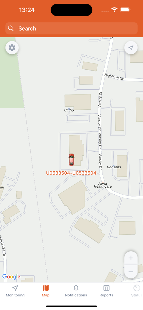 FleetFACTZ - FleetFACTZ map interface showing the real-time location of a tracked vehicle