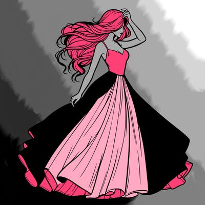 realistic woman with dress flowing in the wind