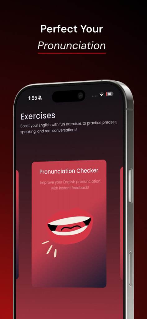 Aprender Inglés in 30 days - Comprobador de pronunciación en la aplicación Aprender Inglés en 30 días para mejorar las habilidades de habla inglesa.