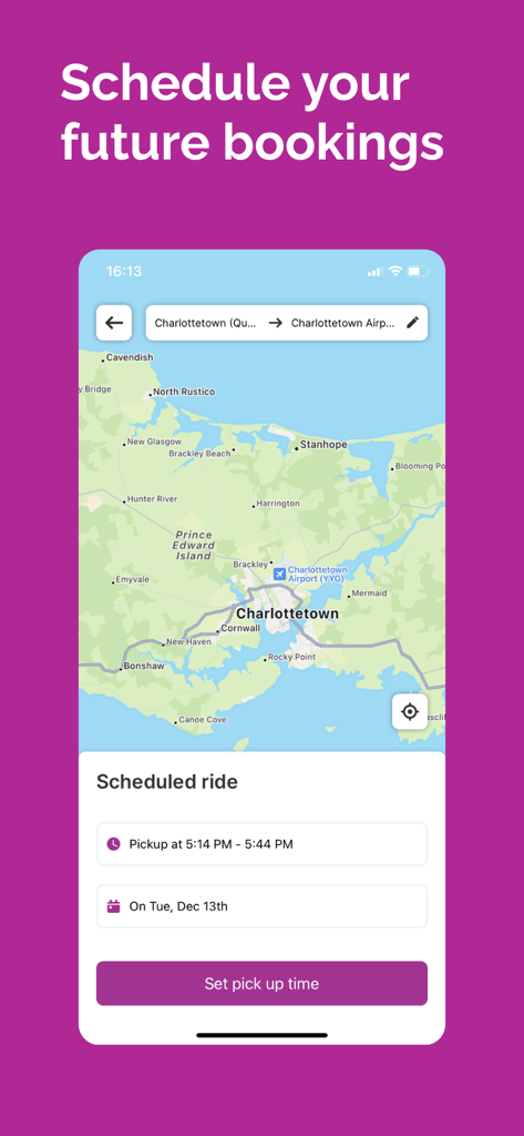 Kari - Kari app interface for scheduling a future ride in Charlottetown