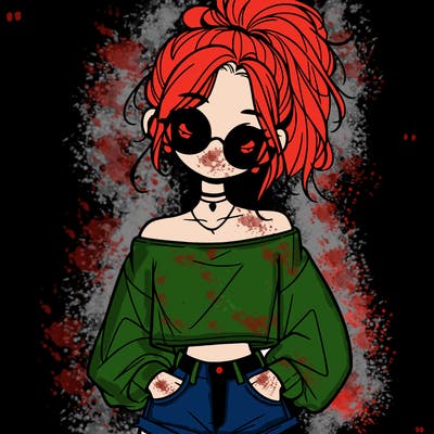 girl with a messy ponytail glasses a baggy crop top and jean shorts