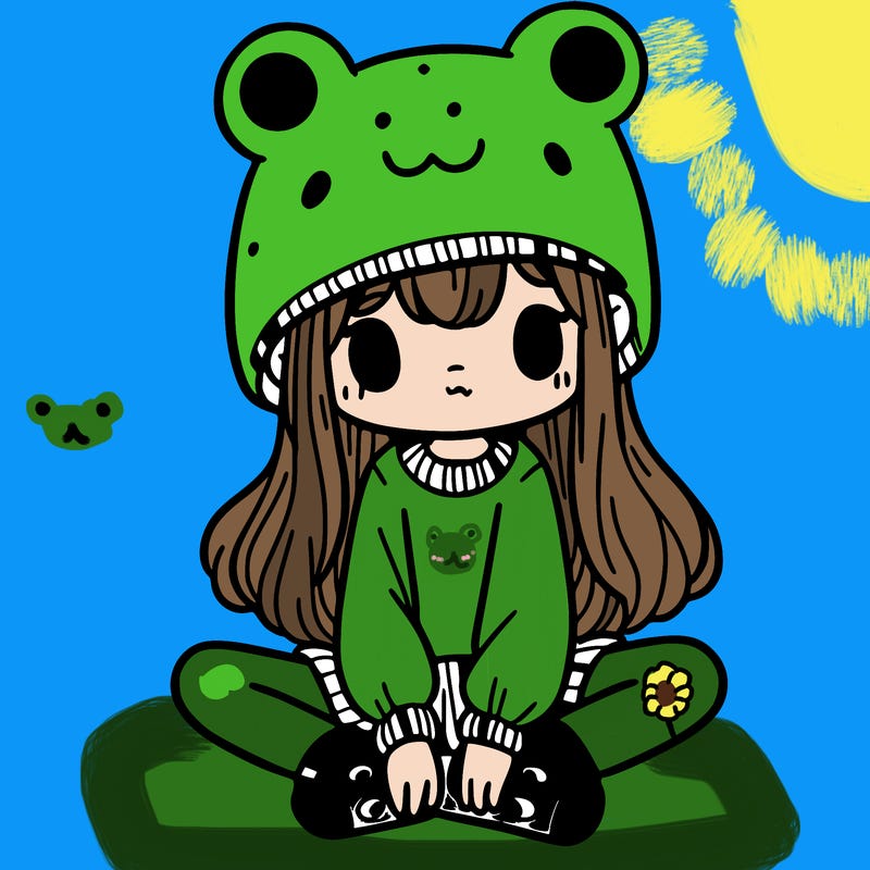 a girl wearing a frog hat and some frog socks