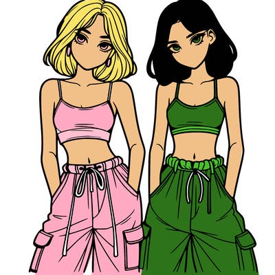 two girls with crop top with baggy pants