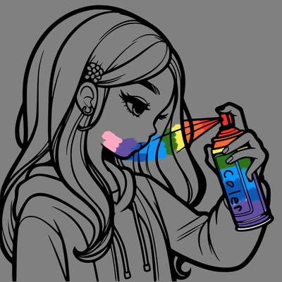 a realistic girl spray painting
