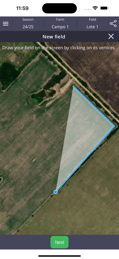 Nufarm - Nufarm app interface for drawing field boundaries on a satellite map