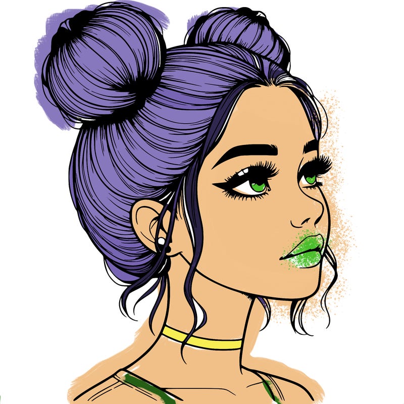 realistic girl with buns on the top of her head