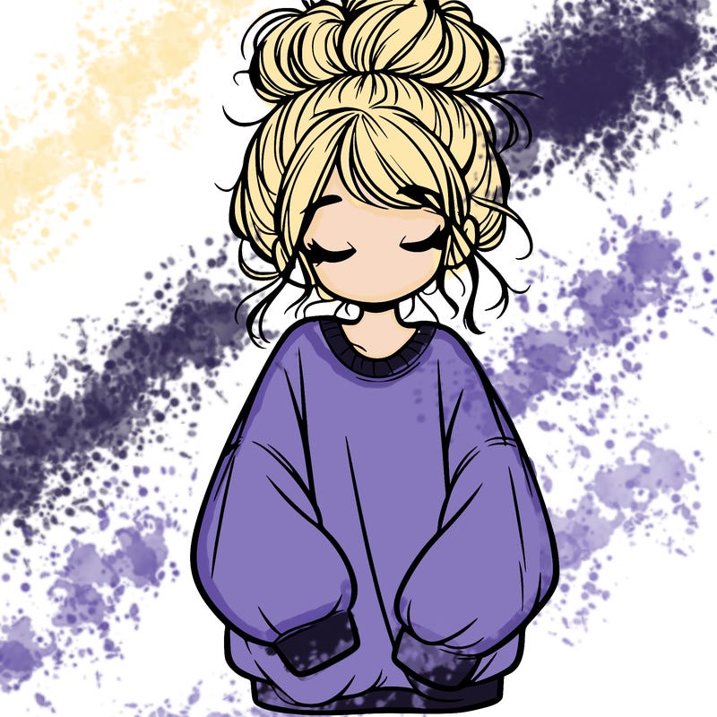 girl with baggy sweatshirt and messy bun