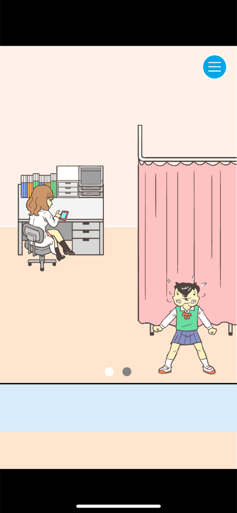 Ditching School! - Estudiante escondiéndose detrás de una cortina rosa en la enfermería de la escuela