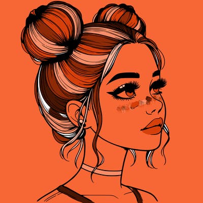 realistic girl with buns on the top of her head