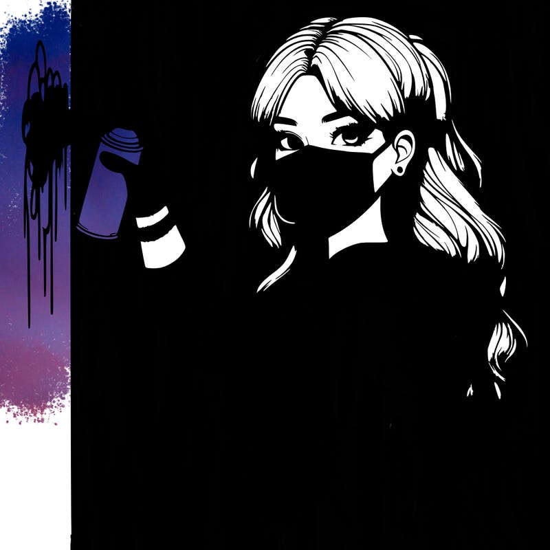 realistic girl with mask spray painting a wall